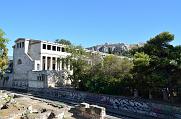 Railway of Metro, in the background the Ancient Agora, the Acropolis