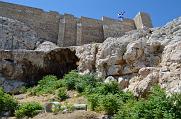 View to Acropolis from the way to Acropolis (rock, wall