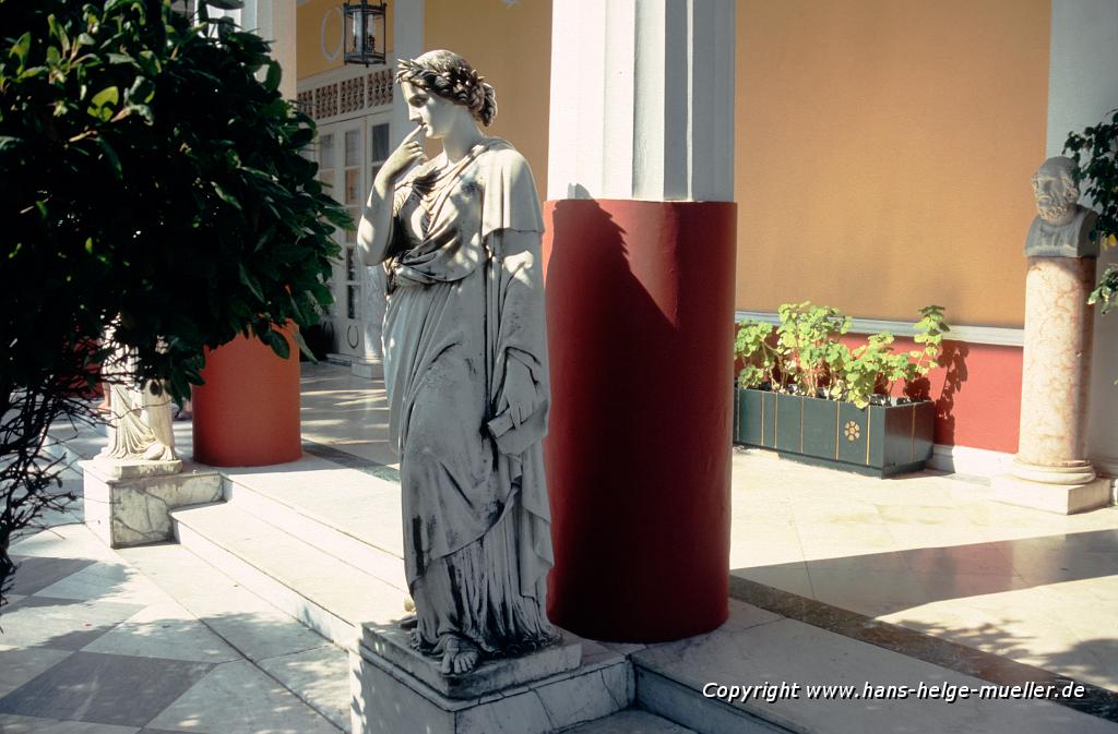 statues in front of the Achilleon